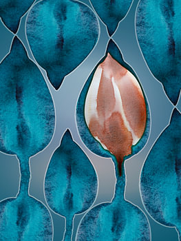 Mystic Teal Bloom Aqua 960 - Abstract Blauw Aquarel Kunst in Transformative Teal & Mystic Flora