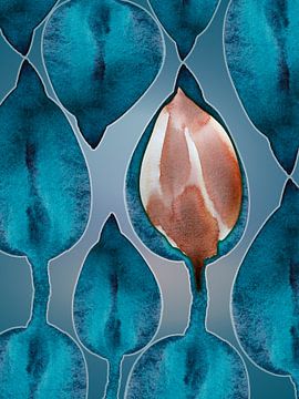 Mystic Teal Bloom Aqua 960 - Abstrakte Aquarellmalerei in transformierendem Teal & Mystische Flora