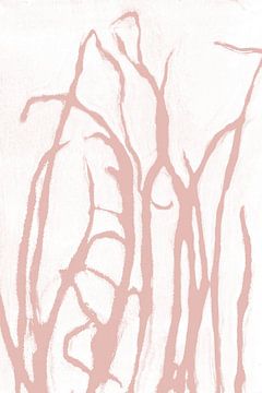 Roze gras in retrostijl. Moderne botanische kunst in pastel roze en wit. van Dina Dankers
