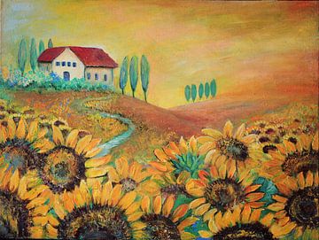 sunflowerfield in Italy.. van Els Fonteine