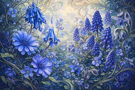 Blaue Blumen Jugendstil von Linda de Klein