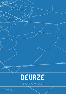 Blauwdruk | Landkaart | Deurze (Drenthe) van MijnStadsPoster