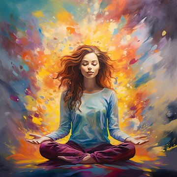 Abstract Zen Painting: Woman Meditating by Surreal Media