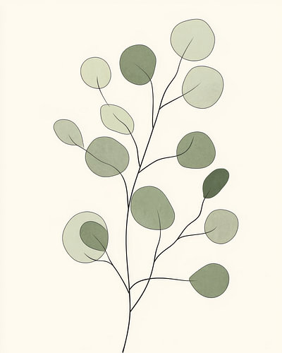 Eukalyptuszweig in minimalistischer grüner Linienkunst