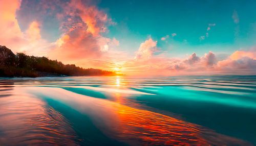 Sea with wave and sunset