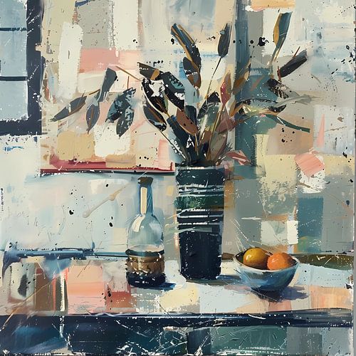 Digitale kunst van stillevens en keukenobjecten.