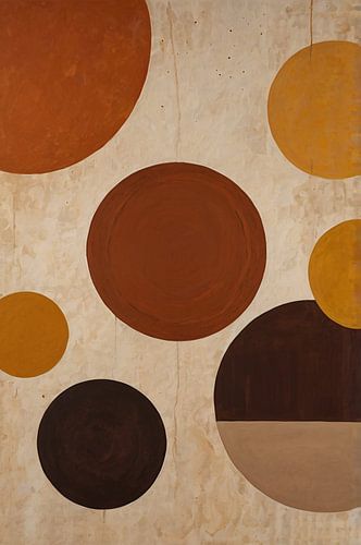 Geometrisch schilderij met cirkels en aardetinten