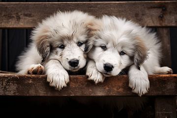 Repos rêveur : les frères chiens de montagne des Pyrénées dans le sommeil sur Karina Brouwer
