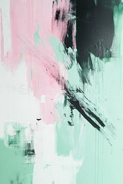 Abstractie in Mint en Roze Stilte in Beweging van Eva Lee