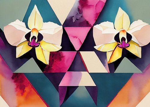 1920 Art Deco Orchidee Duet - Aquarel