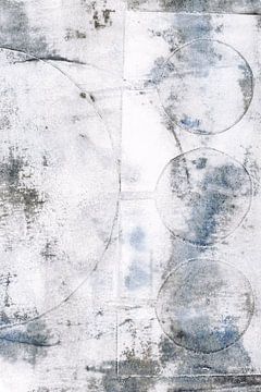 Moderne abstrakte geometrische Malerei in schwarz-weiß, pastell-beige, blau, rost von Dina Dankers