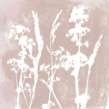 Nature dreams. Botanical illustration in retro style in soft pink by Dina Dankers