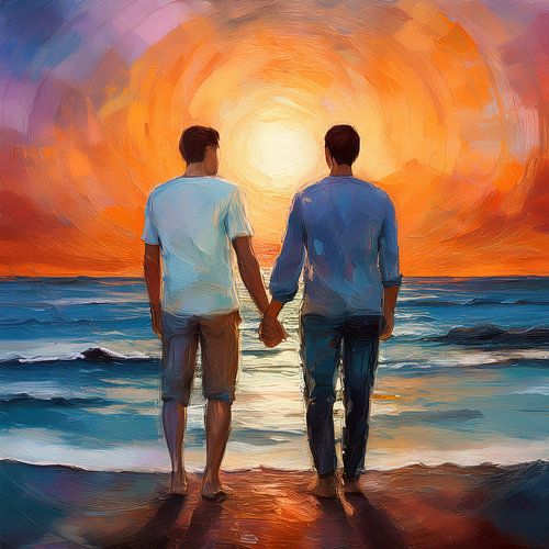 Hommes amoureux au bord de la mer