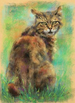 Sitting Cat Portrait Pastel Painting by Karen Kaspar
