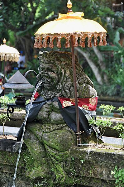Statues and parasols in a Balinese temple by Frank Photos