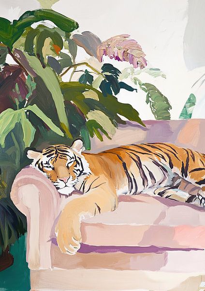 絵画 relax Tiger Sofa Relax Sleeping Couch Plants by Niklas Maximilian on