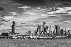 Hoboken Lackawanna Terminal Uhrenturm und Hudson Yards - Monochrom