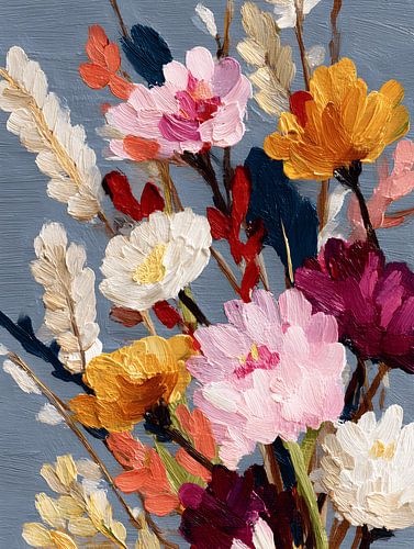 Kleurrijk Veldboeket op Blauw