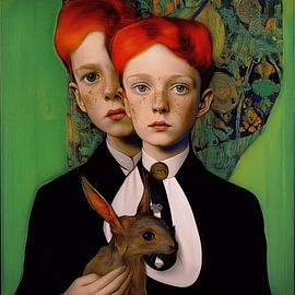 Brothers with their rabbit by Ton Kuijpers