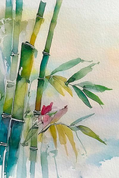 Japanische Kunst: Bambus in Aquarell von Studio Pieternel