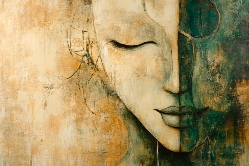 De helft van het gezicht in zachte kleuren van Poster Art Shop