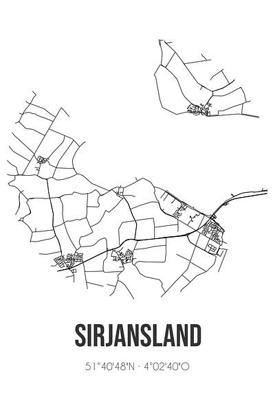 Sirjansland (Zeeland) | Map | Black and White by Prints of Place