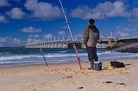 Eastern Scheldt storm surge barrier with fisherman by Bas Vogel thumbnail