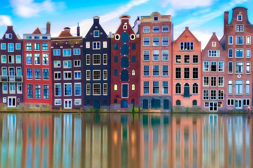 Damrak Grachtenpanden Amsterdam van Dennisart Fotografie