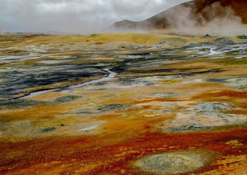 Multicolor Landschaft mit heißen Quellen in Island von Rietje Bulthuis