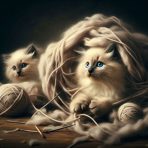 ragdoll-Kätzchen spielen mit Wolle von Bernhard Karssies