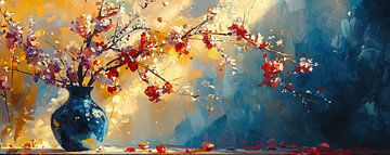 Cerulean Vase With Petals by Eye catching paintings