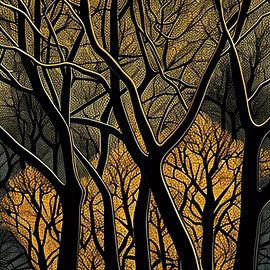 Zwart en goud bos silhouet