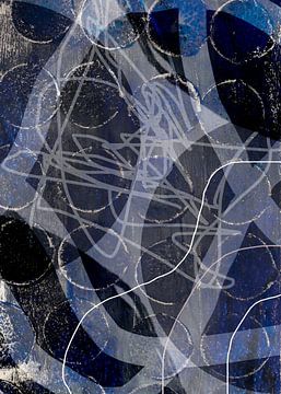 Abstract modern schilderij. Organische vormen in zwart, blauw en wit van Dina Dankers