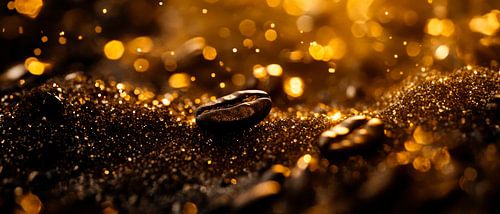Koffiebonen in een gouden lichtspel