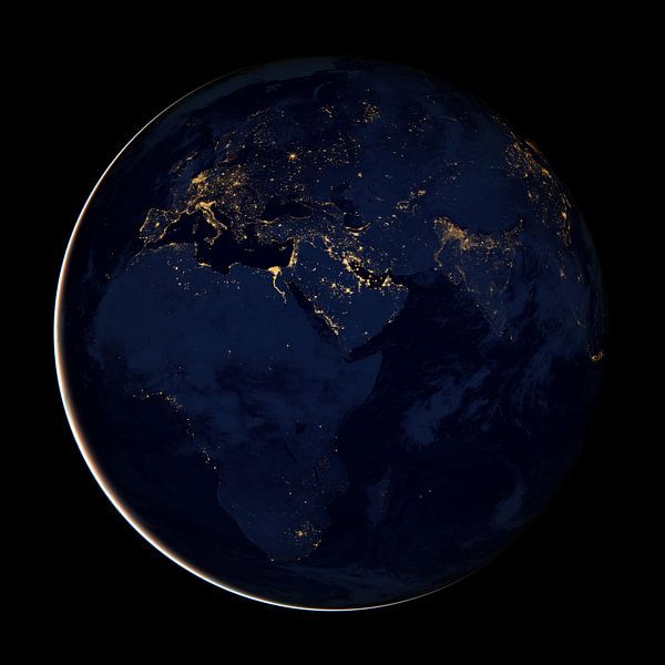 Aardbol 's nachts met zicht op Europe, het Midden Oosten en Afrika van Atelier Liesjes