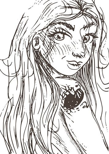 Portret van vrouw - uit serie van 3 - inkt tekening