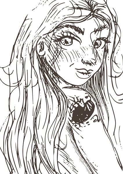 Portrait of woman - from series of 3 - ink drawing by Emiel de Lange