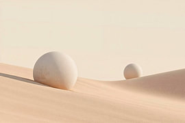 Abstrakte Dünenlandschaft mit Geometrischen Kugeln – Minimalistisches Sandkunst-Motiv