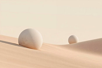 Abstrakte Dünenlandschaft mit Geometrischen Kugeln – Minimalistisches Sandkunst-Motiv