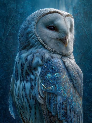 Maanmagie – Mystieke uil in blauw