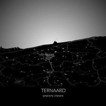 Schwarz-weiße Karte von Ternaard, Fryslan. von Rezona