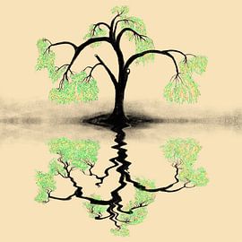 Water weerspiegeling,stilte van de treurwilg von Monique Schilder