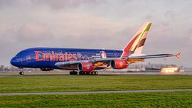 Emirates Airbus A380 in NBA livery. van Jaap van den Berg