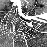 Amsterdam Canal Ring | Plan de la ville sur aquarelle monochrome