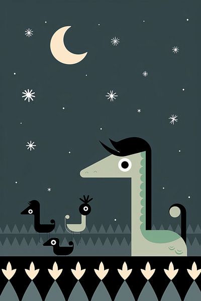 Horse and birds under the moon by Imperial Art House