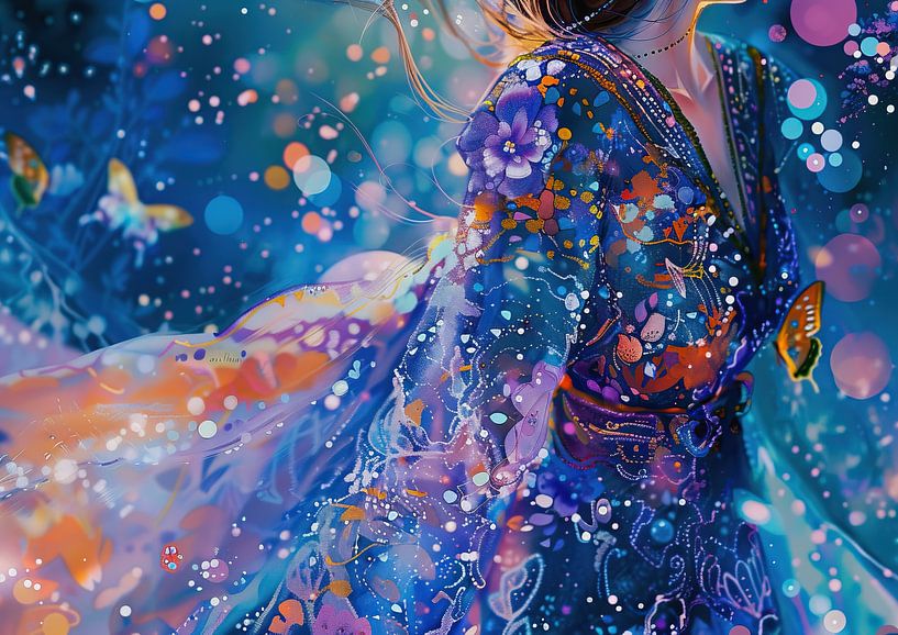 Woman and Abstract Butterflies by ARTEO Paintings