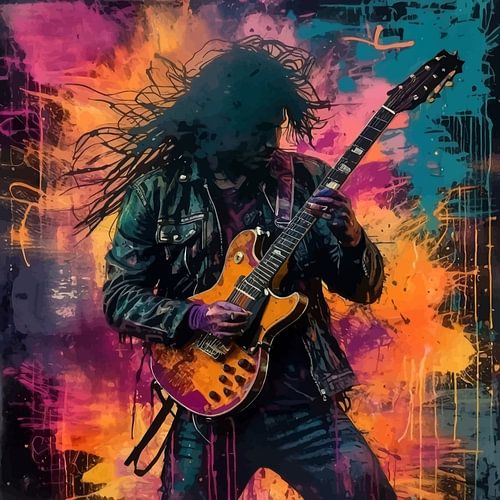 Schilderachtige abstracte gitarist – Silhouette Music Wall Art