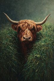 Portrait pittoresque d'un Highland scotlandais dans un pré sur Eva Lee