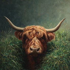 Portrait pittoresque d'un Highland scotlandais dans un pré sur Eva Lee