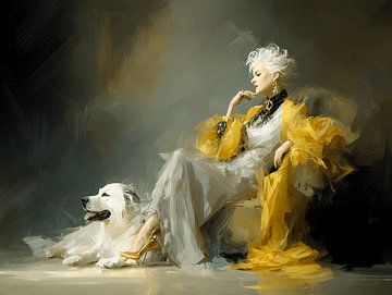 The Queen and Her White Pyrenean Mountain Dog by Karina Brouwer